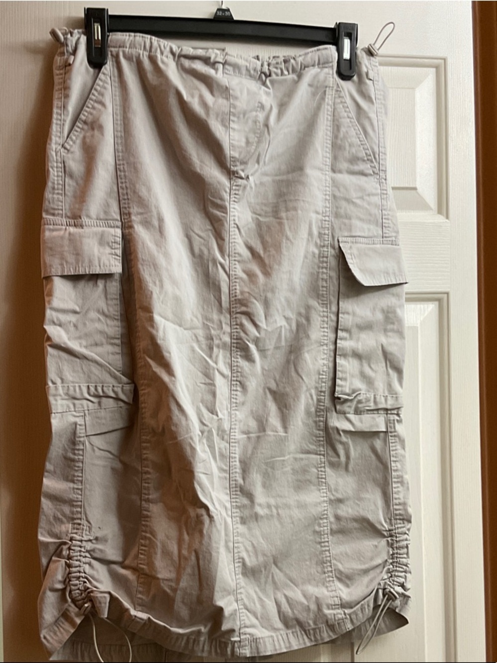 Light Tan Cargo Midi Skirt with Utility Pockets